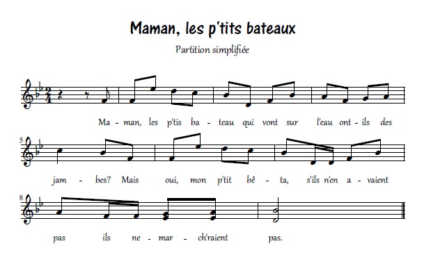 Maman, les p`tits bateaux_partition simplifiée